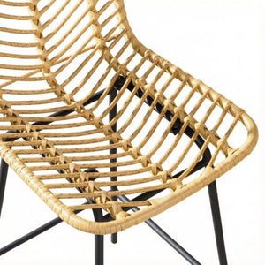 English Elm Set of 4 Woven PE Rattan Counter Barstools with Powder Coated Steel Frame Boho Kitchen T3971P553489