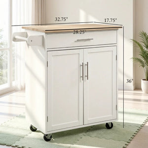 English Elm Mobile Rubberwood Kitchen Cart with Drawer Cabinet Rolling Casters and Towel Rack T3971P553506