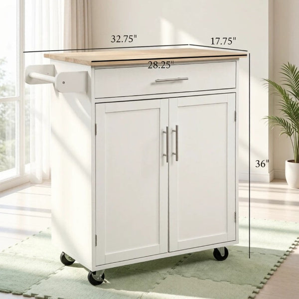 English Elm Mobile Rubberwood Kitchen Cart with Drawer Cabinet Rolling Casters and Towel Rack T3971P553506