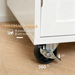 English Elm Mobile Rubberwood Kitchen Cart with Drawer Cabinet Rolling Casters and Towel Rack T3971P553506
