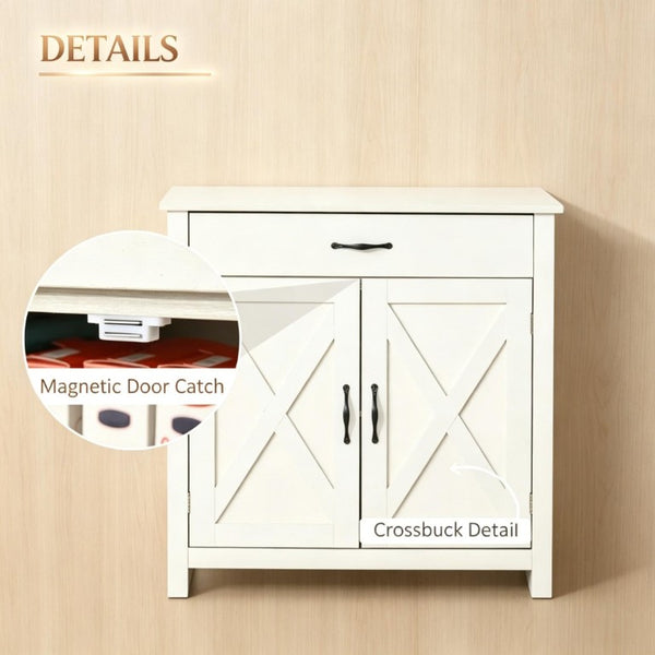 English Elm Versatile Farmhouse Sideboard with Barn Sliding Doors Distressed White Finish Storage T3971P553532