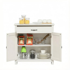 English Elm Versatile Farmhouse Sideboard with Barn Sliding Doors Distressed White Finish Storage T3971P553532