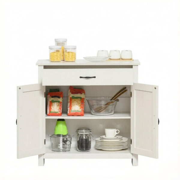 English Elm Versatile Farmhouse Sideboard with Barn Sliding Doors Distressed White Finish Storage T3971P553532
