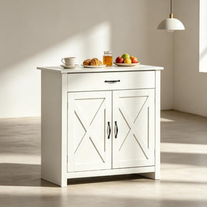 English Elm Versatile Farmhouse Sideboard with Barn Sliding Doors Distressed White Finish Storage T3971P553532