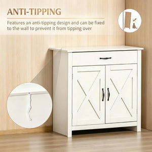 English Elm Versatile Farmhouse Sideboard with Barn Sliding Doors Distressed White Finish Storage T3971P553532