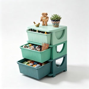 English Elm Toy Storage Tower Three Drawer Polypropylene Unit for Playroom Bedroom Organization T3971P555028