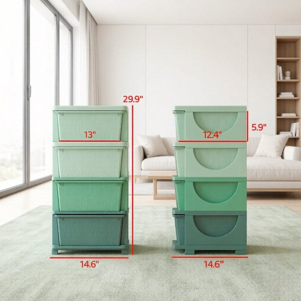 English Elm Modern Four Drawer Kids Playroom Tower Polypropylene Vertical Toy Storage Unit T3971P555048