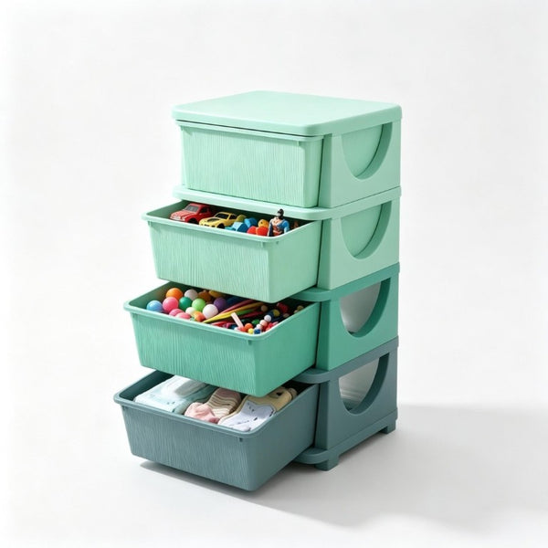 English Elm Modern Four Drawer Kids Playroom Tower Polypropylene Vertical Toy Storage Unit T3971P555048