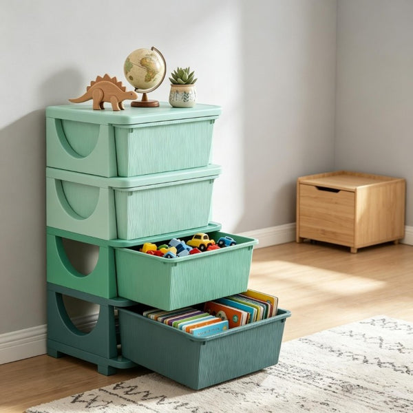 English Elm Modern Four Drawer Kids Playroom Tower Polypropylene Vertical Toy Storage Unit T3971P555048