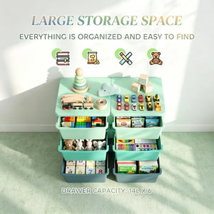 English Elm Space-Saving Six Drawer Kids Storage Tower Montessori Playroom PP Plastic Organizer T3971P555064