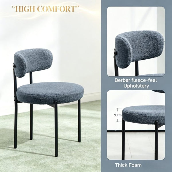 English Elm Round Sherpa Upholstered Dining Chairs Set of Four with Curved Back and Foam Cushion Seating T3971P555284