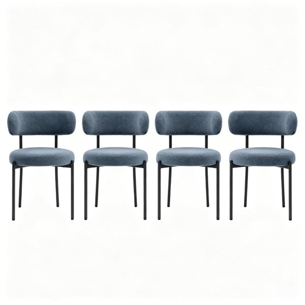 English Elm Round Sherpa Upholstered Dining Chairs Set of Four with Curved Back and Foam Cushion Seating T3971P555284