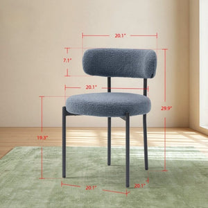 English Elm Round Sherpa Upholstered Dining Chairs Set of Four with Curved Back and Foam Cushion Seating T3971P555284