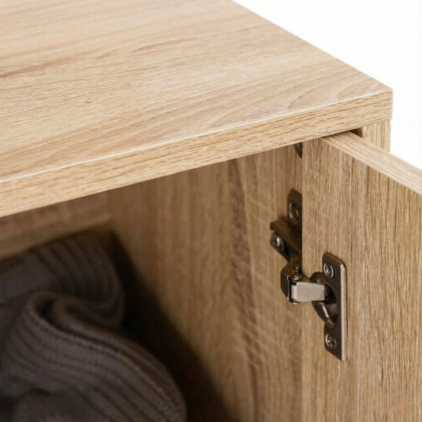English Elm Modern Chevron Door Sideboard with Oak Finish Steel Base and Adjustable Interior Shelf T3971P555293