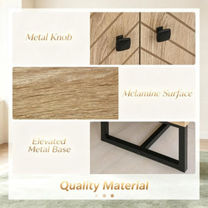 English Elm Modern Chevron Door Sideboard with Oak Finish Steel Base and Adjustable Interior Shelf T3971P555293