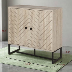 English Elm Modern Chevron Door Sideboard with Oak Finish Steel Base and Adjustable Interior Shelf T3971P555293