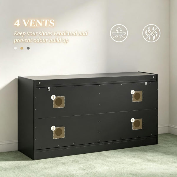 English Elm Narrow Entryway Bench with Flip Drawer Shoe Storage and Padded Linen Seat in Black T3971P555295
