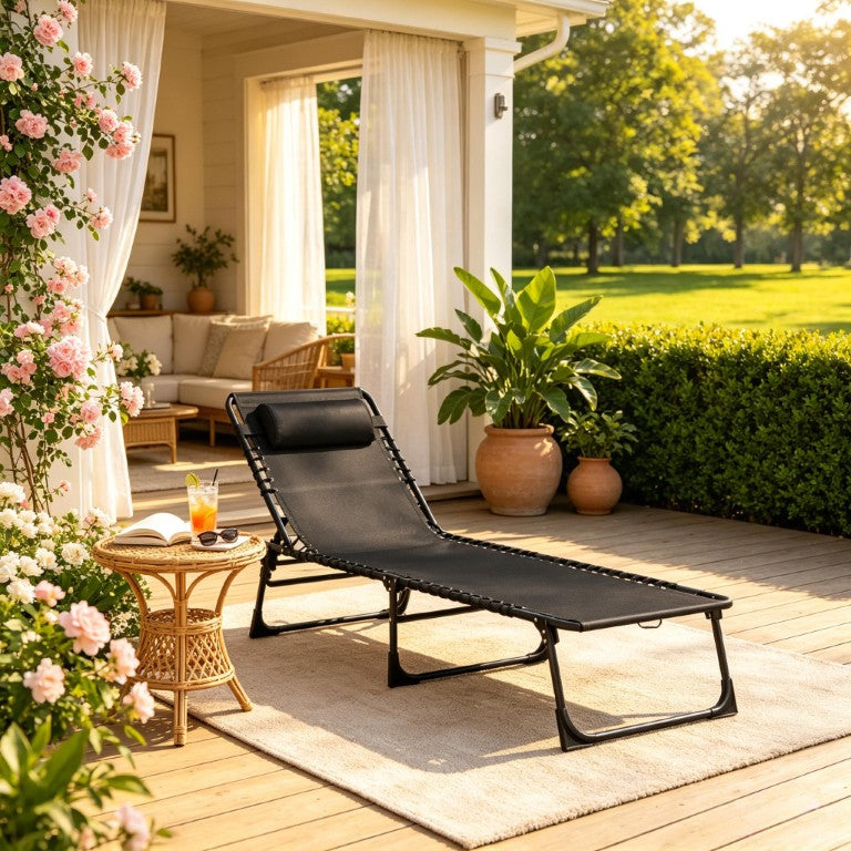 English Elm 1Pcs Folding Outdoor Chaise Lounge with Mesh Seat and Adjustable Recline for Pool T3971P555345
