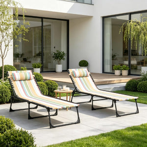 English Elm 2Pcs Folding Bungee Suspension Pool Lounge Chairs Striped Mesh Outdoor Set T3971P555347