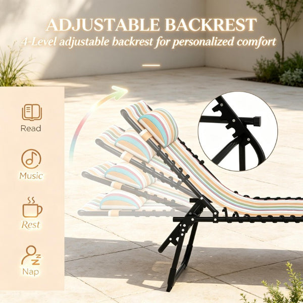 English Elm 2Pcs Folding Bungee Suspension Pool Lounge Chairs Striped Mesh Outdoor Set T3971P555347