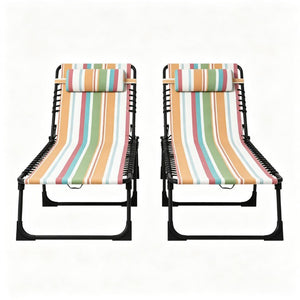 English Elm 2Pcs Folding Bungee Suspension Pool Lounge Chairs Striped Mesh Outdoor Set T3971P555347