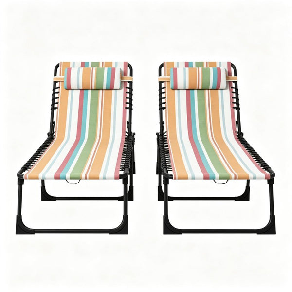 English Elm 2Pcs Folding Bungee Suspension Pool Lounge Chairs Striped Mesh Outdoor Set T3971P555347