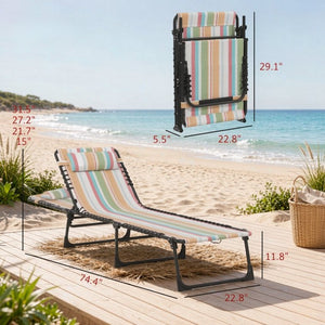 English Elm 2Pcs Folding Bungee Suspension Pool Lounge Chairs Striped Mesh Outdoor Set T3971P555347