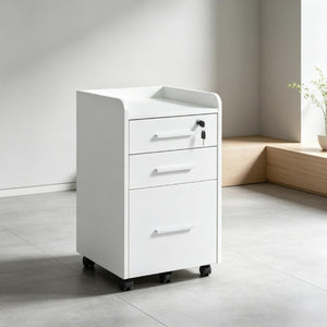 English Elm Mobile Locking Filing Cabinet on Wheels with 3 Drawers and Raised Edged Top T3971P555365