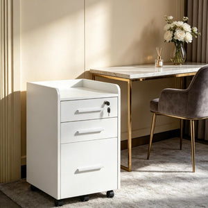 English Elm Mobile Locking Filing Cabinet on Wheels with 3 Drawers and Raised Edged Top T3971P555365