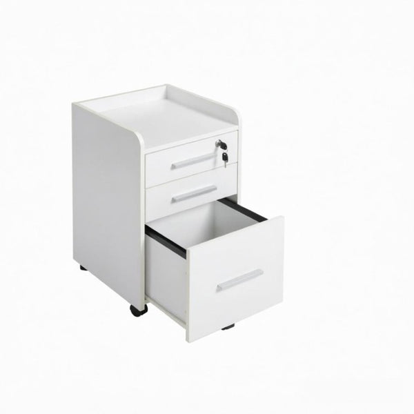 English Elm Mobile Locking Filing Cabinet on Wheels with 3 Drawers and Raised Edged Top T3971P555365
