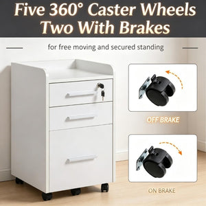 English Elm Mobile Locking Filing Cabinet on Wheels with 3 Drawers and Raised Edged Top T3971P555365