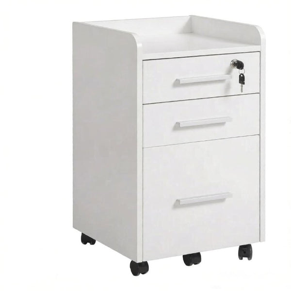 English Elm Mobile Locking Filing Cabinet on Wheels with 3 Drawers and Raised Edged Top T3971P555365
