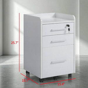 English Elm Mobile Locking Filing Cabinet on Wheels with 3 Drawers and Raised Edged Top T3971P555365