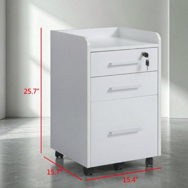 English Elm Mobile Locking Filing Cabinet on Wheels with 3 Drawers and Raised Edged Top T3971P555365