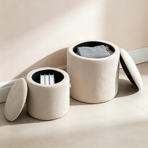 English Elm Set of 2 Corduroy Nesting Ottoman Stools with Hidden Storage and Removable Cushioned Lid T3971P555375