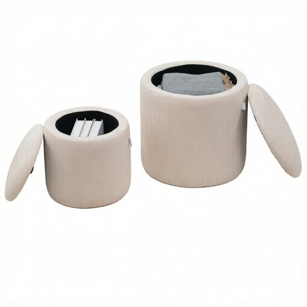 English Elm Set of 2 Corduroy Nesting Ottoman Stools with Hidden Storage and Removable Cushioned Lid T3971P555375