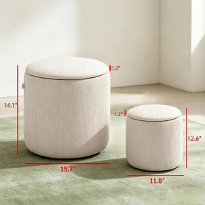 English Elm Set of 2 Corduroy Nesting Ottoman Stools with Hidden Storage and Removable Cushioned Lid T3971P555375
