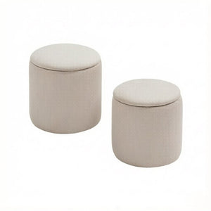 English Elm Set of 2 Corduroy Nesting Ottoman Stools with Hidden Storage and Removable Cushioned Lid T3971P555375