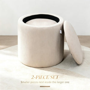 English Elm Set of 2 Corduroy Nesting Ottoman Stools with Hidden Storage and Removable Cushioned Lid T3971P555375