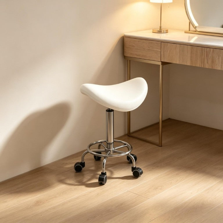 English Elm Adjustable Saddle Stool with PU Leather Seat Rolling Five Wheel Base for Spa Studios T3971P555393