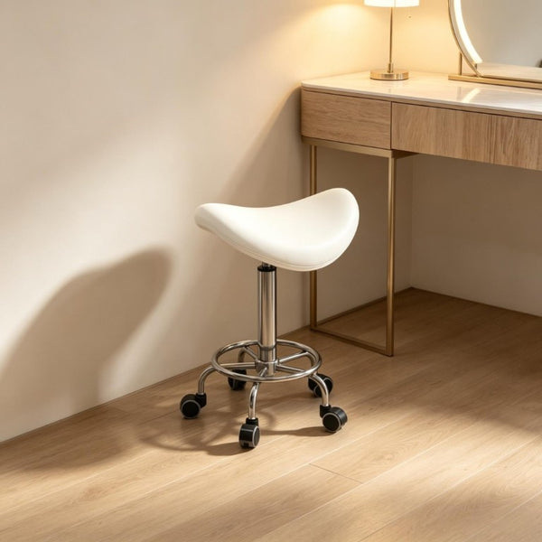 English Elm Adjustable Saddle Stool with PU Leather Seat Rolling Five Wheel Base for Spa Studios T3971P555393