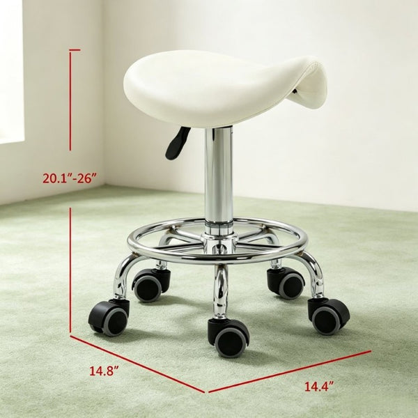 English Elm Adjustable Saddle Stool with PU Leather Seat Rolling Five Wheel Base for Spa Studios T3971P555393