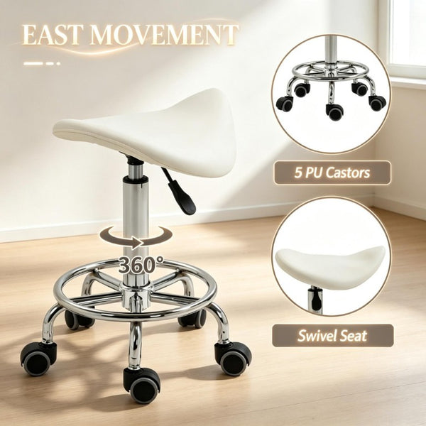 English Elm Adjustable Saddle Stool with PU Leather Seat Rolling Five Wheel Base for Spa Studios T3971P555393