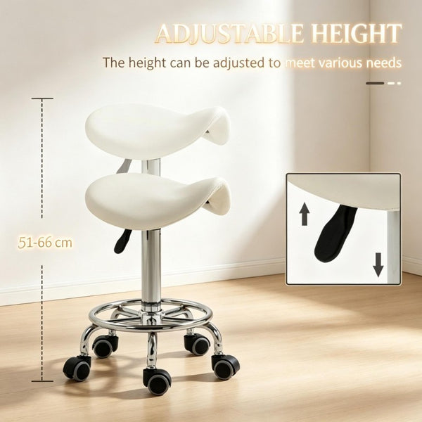 English Elm Adjustable Saddle Stool with PU Leather Seat Rolling Five Wheel Base for Spa Studios T3971P555393