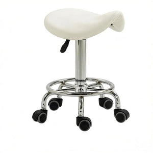English Elm Adjustable Saddle Stool with PU Leather Seat Rolling Five Wheel Base for Spa Studios T3971P555393