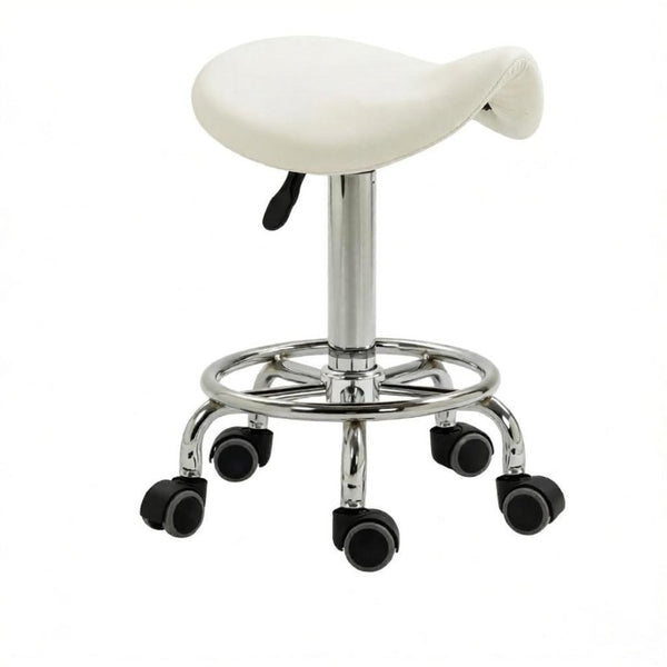 English Elm Adjustable Saddle Stool with PU Leather Seat Rolling Five Wheel Base for Spa Studios T3971P555393