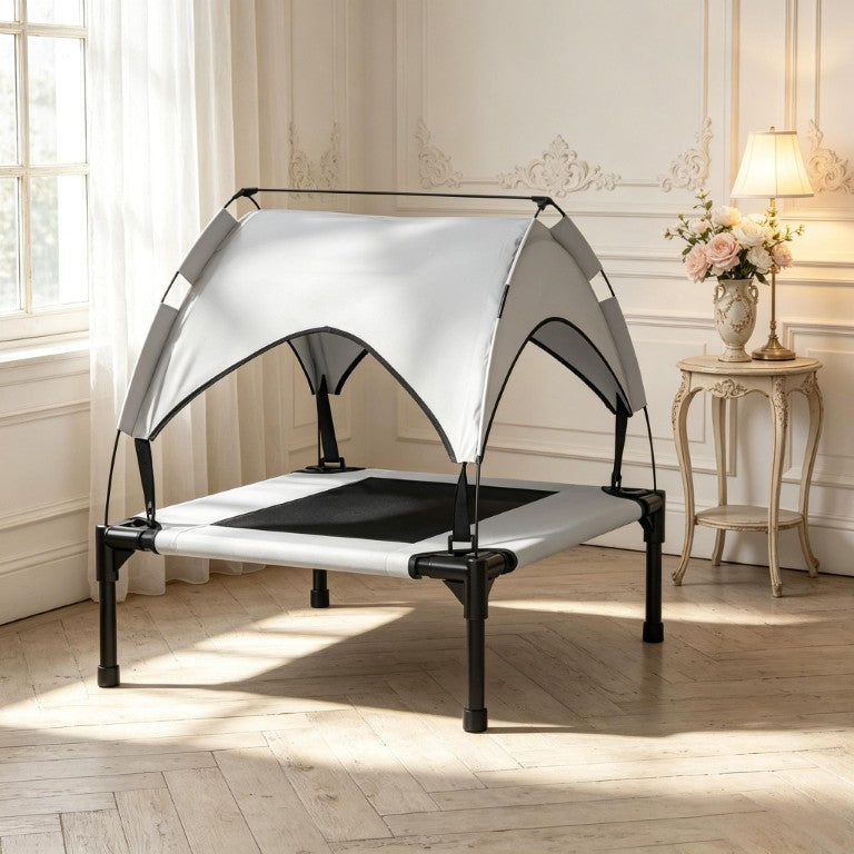 English Elm Elevated Canopy Pet Bed Steel Frame Mesh Surface Shaded Outdoor Dog Retreat T3971P555433