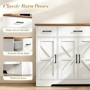 English Elm 47 Inch Farmhouse Sideboard with Barn Doors Soft Close Hinges and Adjustable Shelving T3971P555450