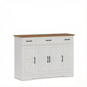 English Elm 47 Inch Farmhouse Sideboard with Barn Doors Soft Close Hinges and Adjustable Shelving T3971P555450