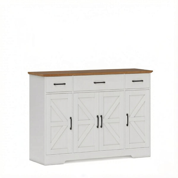 English Elm 47 Inch Farmhouse Sideboard with Barn Doors Soft Close Hinges and Adjustable Shelving T3971P555450